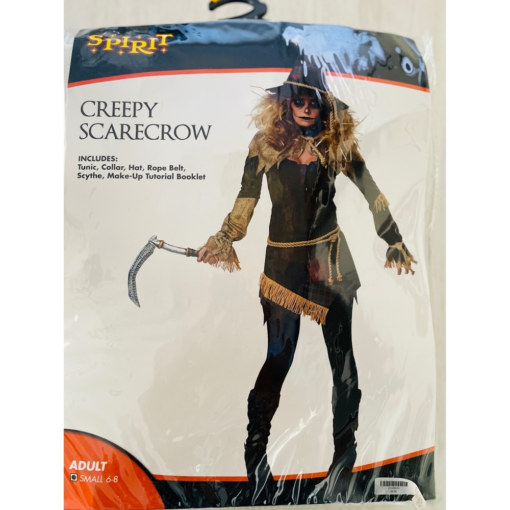 Spirit Halloween Creepy Scarecrow Adult Costume Small 6-8 Tunic Hat
